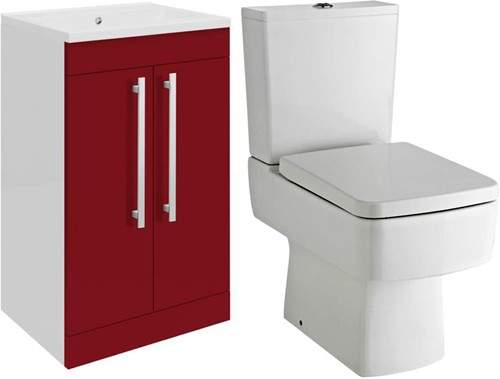 Ultra Design Vanity Unit Suite With Toilet & Seat (Red). 494x800mm.