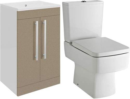 Ultra Design Vanity Unit Suite With Toilet & Seat (Caramel). 494x800mm.