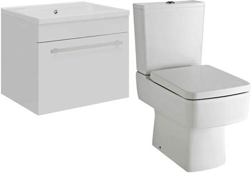 Ultra Design Wall Hung Vanity Unit Suite With Toilet (White). 494x399mm.