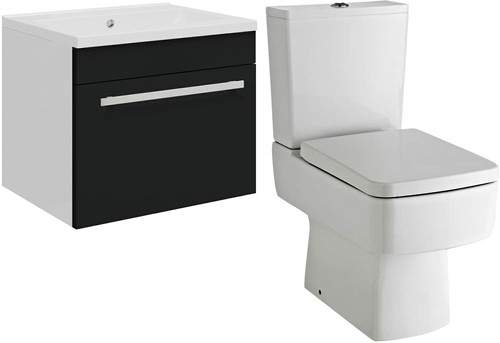 Ultra Design Wall Hung Vanity Unit Suite With Toilet (Black). 494x399mm.