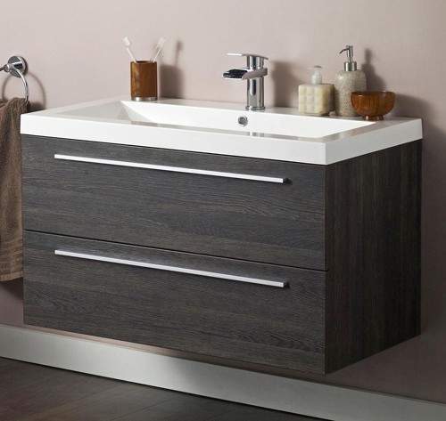 Hudson Reed Laurel Wall Hung Vanity Unit With Basin & Drawers (Dark Oak).