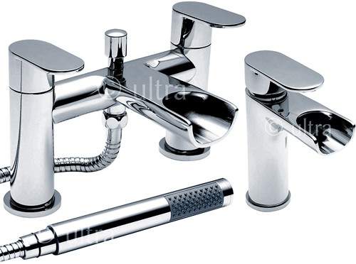 Ultra Flume Waterfall Basin & Bath Shower Mixer Tap Set (Free Shower Kit).