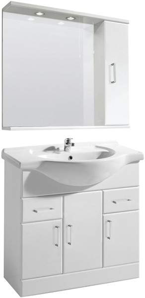 Ultra Beaufort 750mm Vanity Unit With Mirror & Ceramic Basin (White).