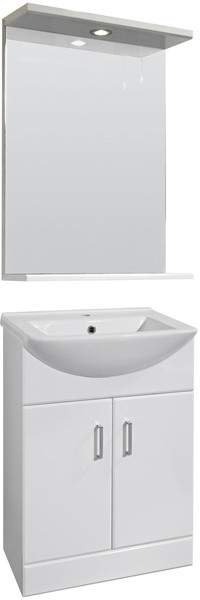 Nuie Marvel 550mm Vanity Unit With Mirror & Ceramic Basin (White).