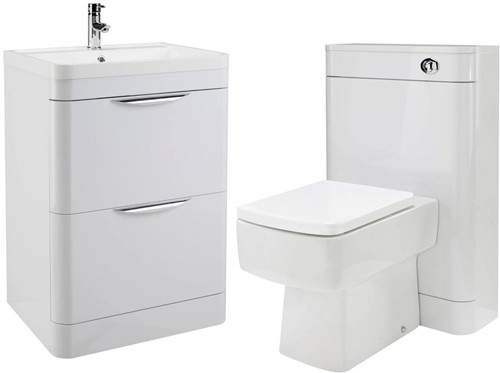 Nuie Parade 600mm Vanity Unit Suite With BTW Unit, Pan & Seat (White).