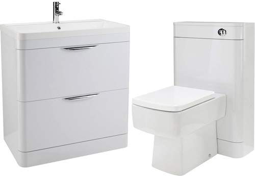 Nuie Parade 800mm Vanity Unit Suite With BTW Unit, Pan & Seat (White).