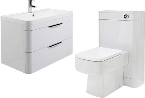 Nuie Parade 800mm Vanity Unit Suite With BTW Unit, Pan & Seat (White).