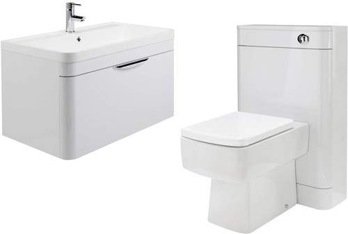 Nuie Parade 800mm Vanity Unit Suite With BTW Unit, Pan & Seat (White).