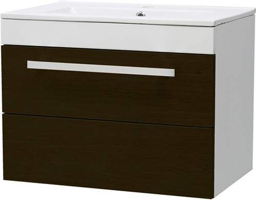 Ultra Design Wall Hung Vanity Unit, Drawer & Basin (Ebony Brown). 600x450mm