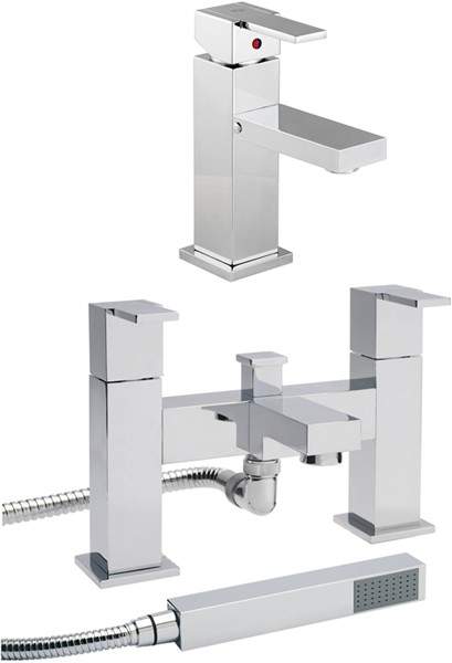 Hudson Reed Genna Basin & Bath Shower Mixer Tap Set (Free Shower Kit).