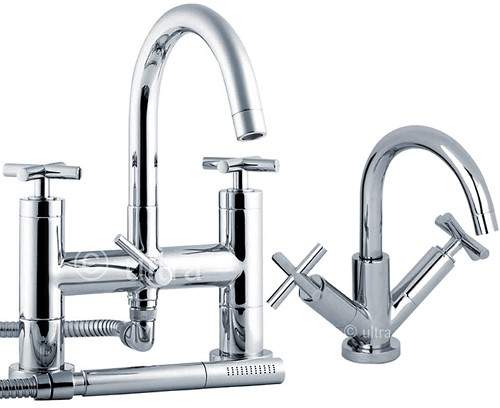 Ultra Helix Basin & Bath Shower Mixer Tap Set (Free Shower Kit).