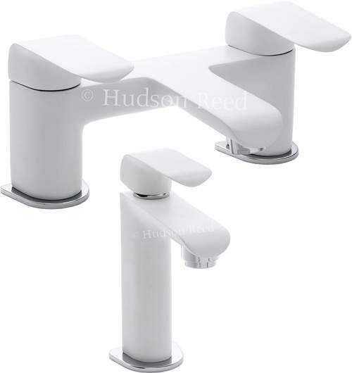 Hudson Reed Hero Basin & Bath Filler Tap Set (White & Chrome).