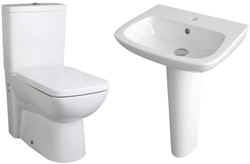 Ultra Hobart Flush To Wall Toilet, 500mm Basin, Full Pedestal & Seat.