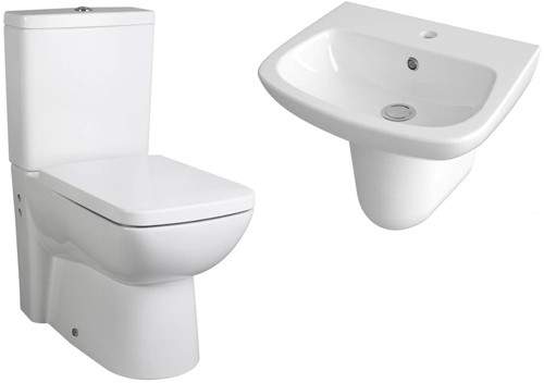 Ultra Hobart Flush To Wall Toilet, 500mm Basin, Semi Pedestal & Seat.