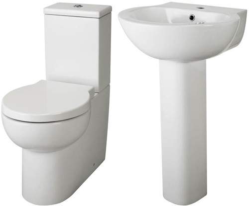 Premier Ceramics Flush To Wall Toilet With Seat, Basin & Full Pedestal.