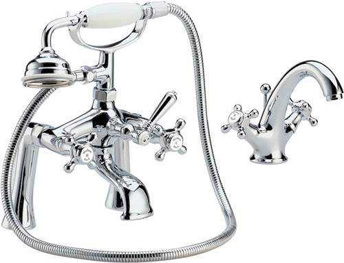 Hudson Reed Jade Basin & Bath Shower Mixer Tap Set With Cross Heads.