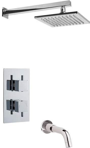 Premier Showers Twin Thermostatic Shower Valve With Head & Bath Spout.