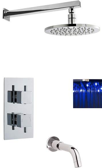 Premier Showers Twin Thermostatic Shower Valve, LED Head & Bath Spout.