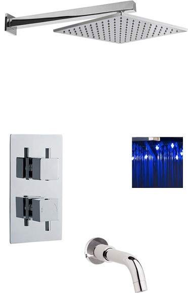 Premier Showers Twin Thermostatic Shower Valve, LED Head & Bath Spout.