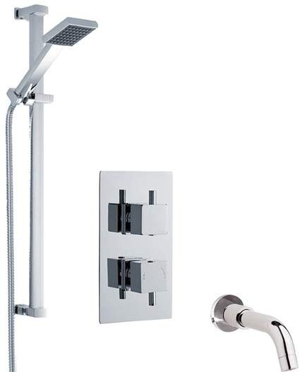 Premier Showers Twin Thermostatic Shower Valve With Slide Rail & Bath Spout.