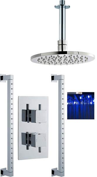 Premier Showers Twin Thermostatic Shower Valve With LED Head & Rainbars.