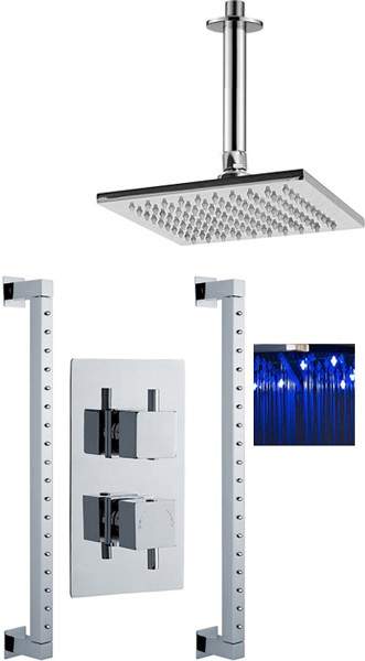 Premier Showers Twin Thermostatic Shower Valve With LED Head & Rainbars.