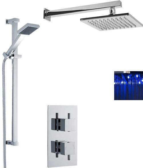 Premier Showers Twin Thermostatic Shower Valve With LED Head & Slide Rail.