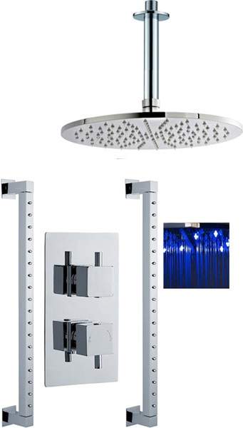 Premier Showers Twin Thermostatic Shower Valve With LED Head & Rainbars.