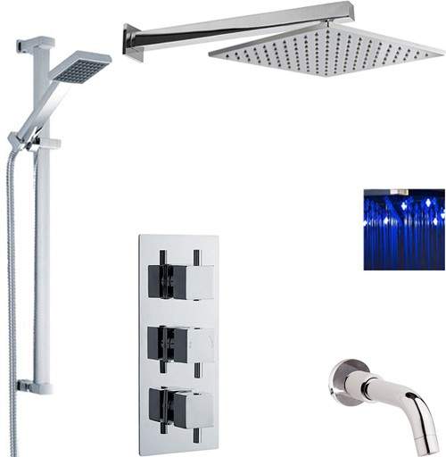 Premier Showers Triple Shower Valve, LED Head & Slide Rail Kit & Bath Spout.