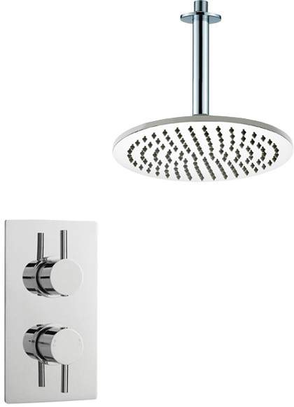 Crown Showers Twin Thermostatic Shower Valve, Arm & Round Head 300mm.