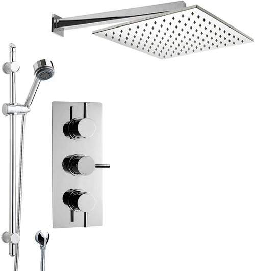 Crown Showers Shower Set With Round Handset & Square Head (400x400mm).