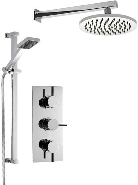 Crown Showers Shower Set With Square Handset & Round Head (200mm).