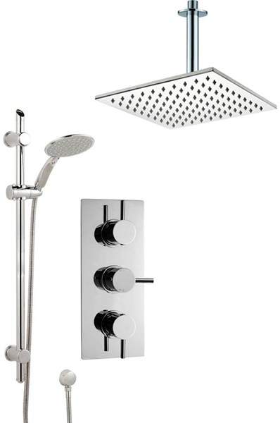 Crown Showers Shower Set With Round Handset & Square Head (300x300mm).