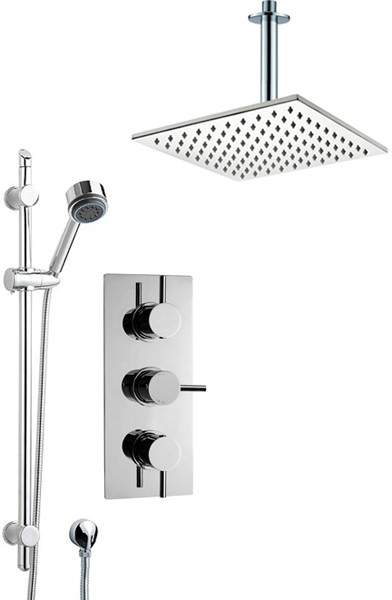 Crown Showers Shower Set With Round Handset & Square Head (300x300mm).