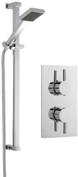 Crown Showers Twin Thermostatic Shower Valve, Slide Rail & Square Handset.