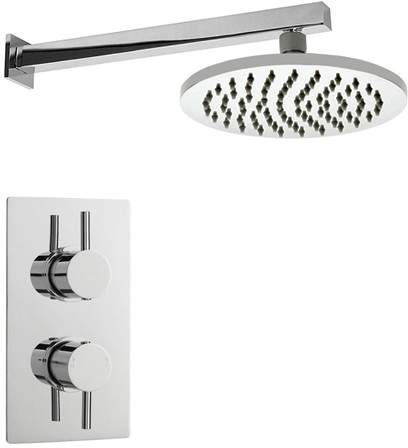 Crown Showers Twin Thermostatic Shower Valve, Arm & Round Head 200mm.