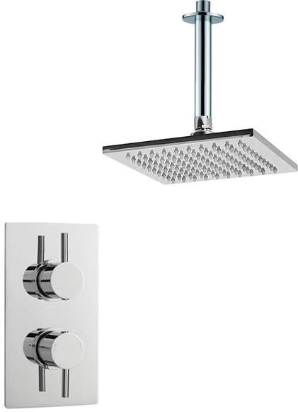 Crown Showers Twin Thermostatic Shower Valve, Arm & Square Head 200mm.