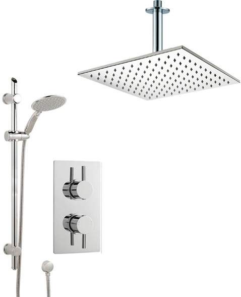 Crown Showers Shower Set With Round Handset & Square Head (400x400mm).