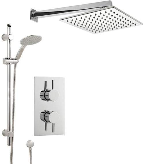 Crown Showers Shower Set With Round Handset & Square Head (300x300mm).