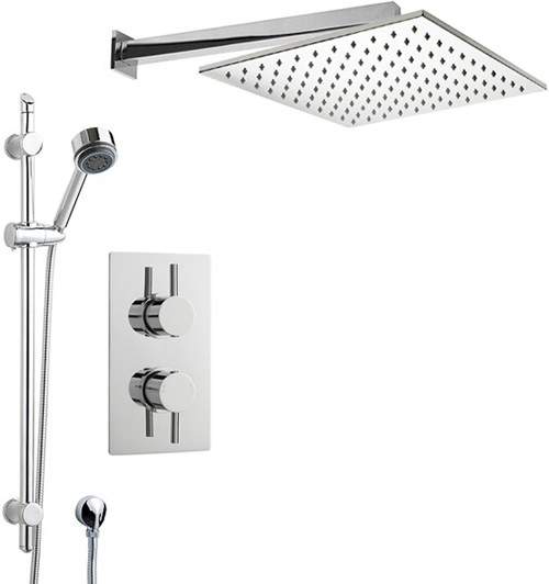 Crown Showers Shower Set With Round Handset & Square Head (400x400mm).