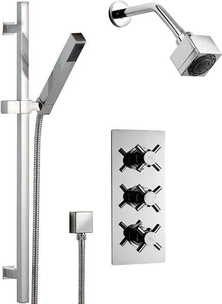 Hudson Reed Kristal Triple Thermostatic Shower Valve, Slide Rail & Fixed Head.