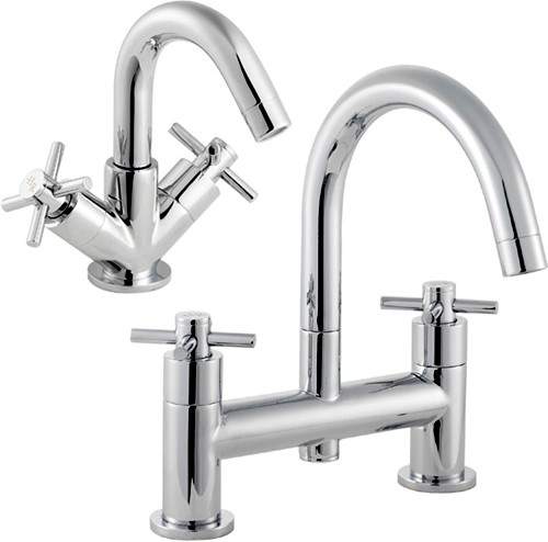 Hudson Reed Kristal Basin Mixer & Bath Filler Tap Set (Chrome).