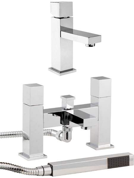 Hudson Reed Kubix Basin Mixer & Bath Shower Mixer Tap Set (Free Shower Kit).