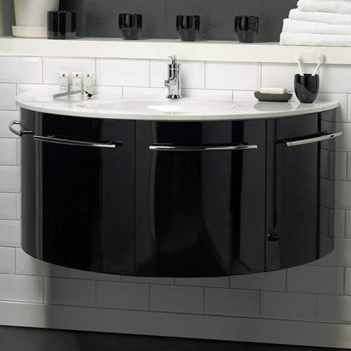 Hudson Reed Moon Wall Hung Vanity Unit With Ceramic Top (Gloss Black).