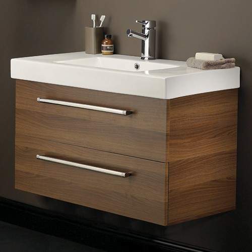 Hudson Reed Grove Wall Hung Vanity Unit With Ceramic Top (Walnut).