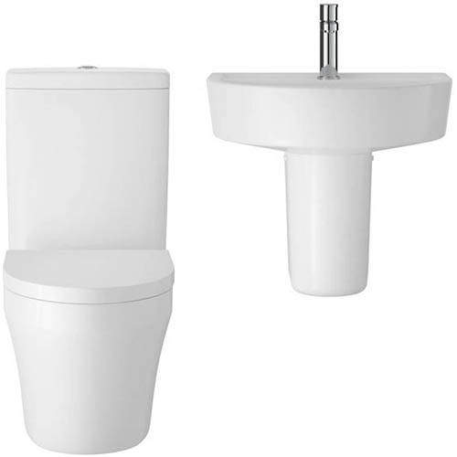 Hudson Reed Ceramics Luna Flush To Wall Toilet, Seat, 425mm Basin & Ped.