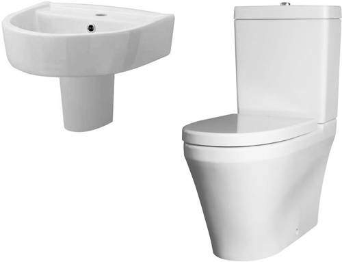 Premier Marlow Flush To Wall Toilet With 420mm Basin & Semi Pedestal.