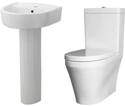Premier Marlow Flush To Wall Toilet With 420mm Basin & Full Pedestal.