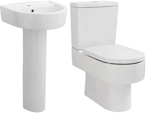 Premier Ceramics Toilet With Luxury Seat, 420mm Basin & Pedestal.