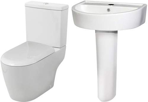 Ultra Orb Semi Flush To Wall Toilet With 600mm Basin, Full Pedestal & Seat.